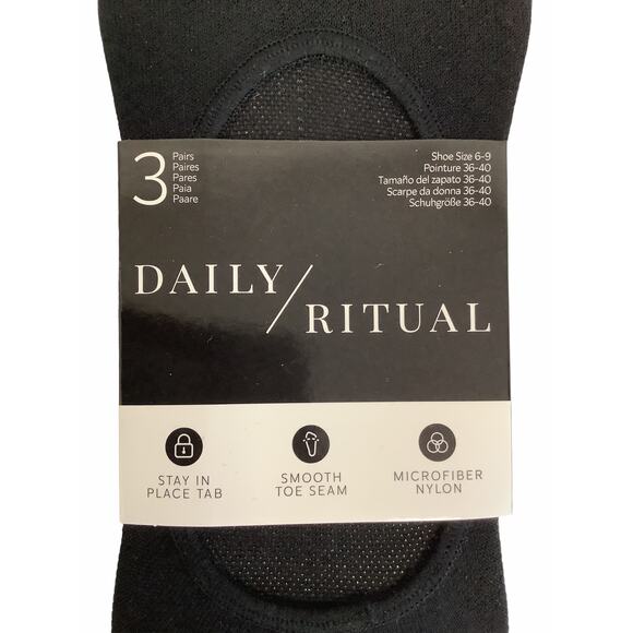 Daily Ritual 3 Pairs Black Footie Socks Size 6-9 - Picture 2 of 2